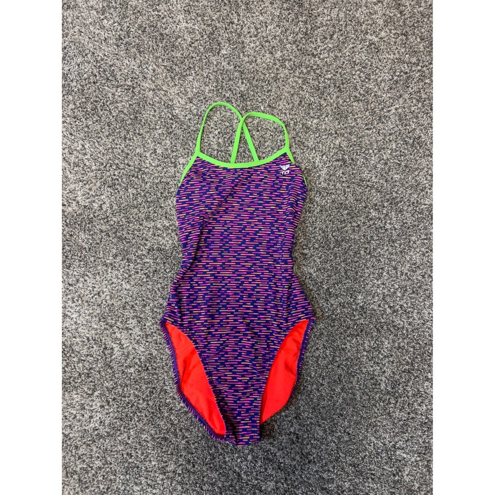TYR Women's Vitality Trinityfit Swimsuit Purple Pink Print One Piece  Size 30